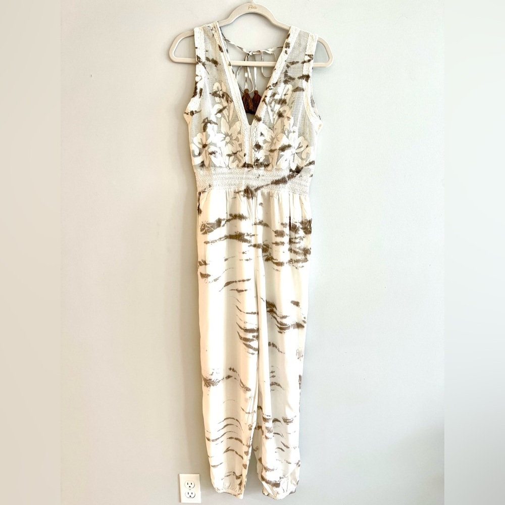 Blue Island Cream and Brown Embroidered Jumpsuit